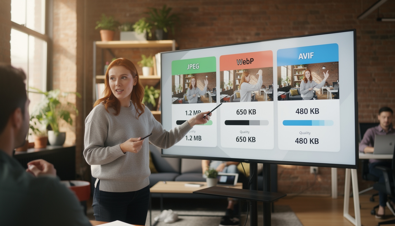 Comparación visual de formatos de imagen WebP y AVIF en pantalla